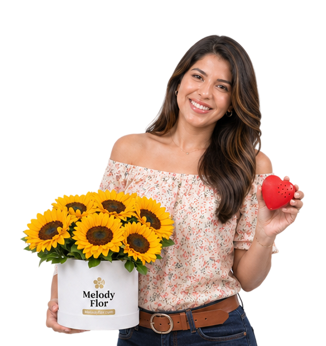 Mujer con ramo de flores
