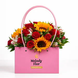 Cartera Floral con Girasoles y Rosas Rojas