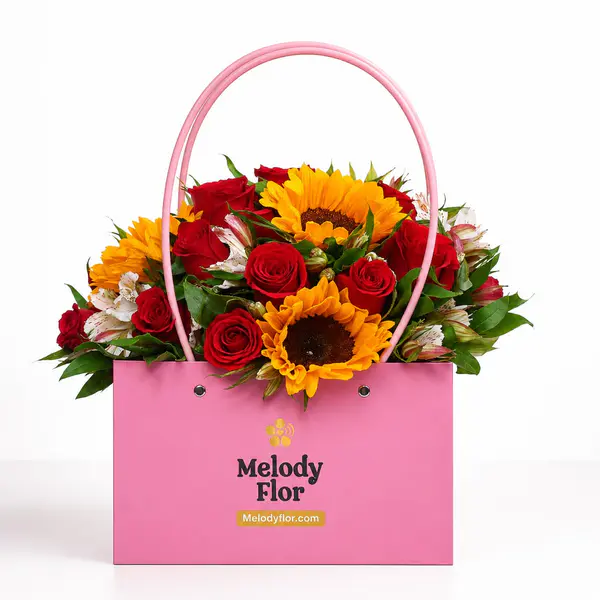 Cartera Floral con Girasoles y Rosas Rojas