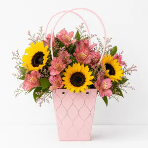 Cartera Floral Rosada con Girasoles y Astromelias